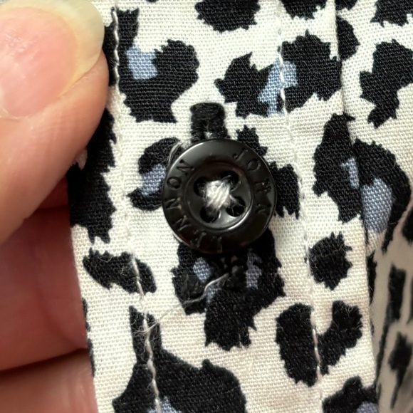 John Lennon thrashed Dress Shirt Leopard Print Faux Leather Trim Rocker Shirt - Picture 5 of 14